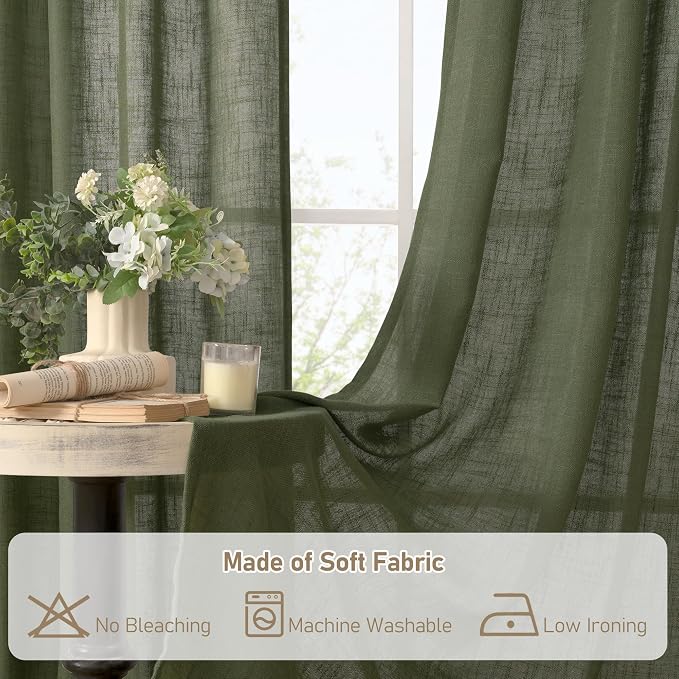 Linen Sheer Curtains 80 inch for Living Room, Soft Thick Light Filtering Boho - Image 8