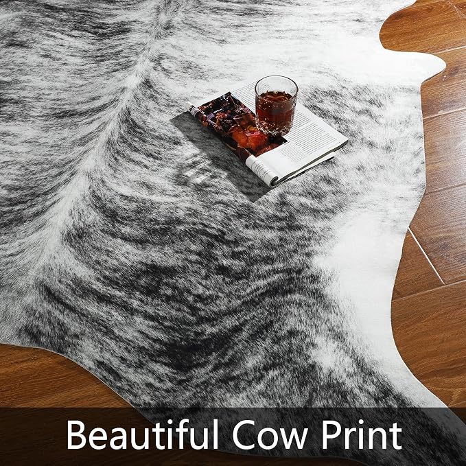 Western Faux Cowhide Rug, Animal Cow Hide Rug, 7 x 6.2 Ft Black | Premium - Image 5