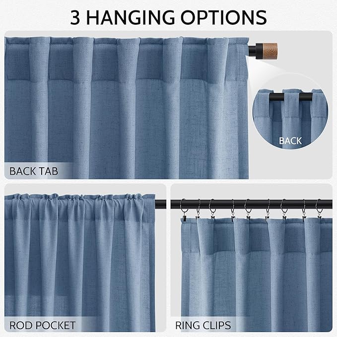 Stone Blue Linen Curtains 90 Inch Length - Image 2