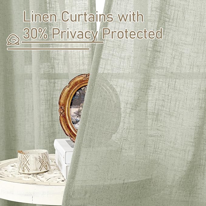 Linen Curtains for Living Room, Sage Grey 90 Inch Length Bronze Grommet Linen - Image 6