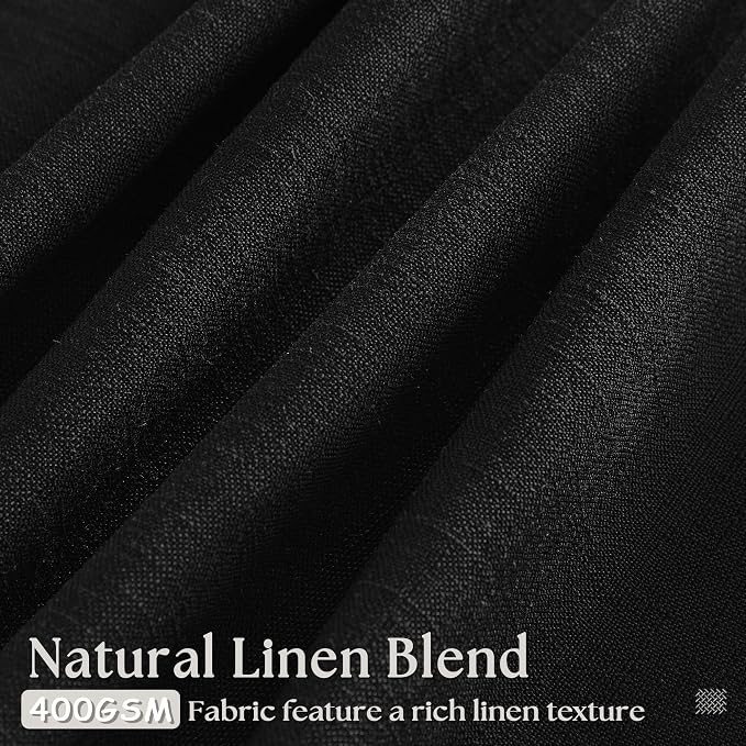 Black Pinch Pleated Linen Semi Sheer Curtains 45 Inch Length 2 Panels Set | - Image 3
