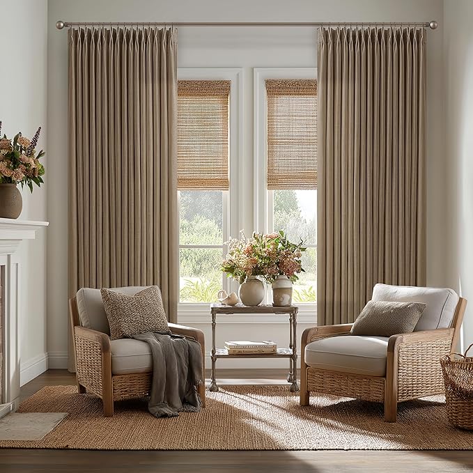 100 Inch Linen Pleated Dutch Cocoa Light Filtering Sheer Curtains | Pinch Pleat by Twodrapes