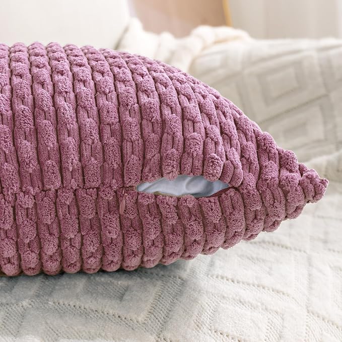 Set of 4 Pink Beige White Decorative Throw Pillow Covers 18x18 Inch Corduroy - Image 6