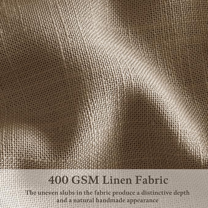 84 Inch Latte Linen Pleated Semi Sheer Vintage Curtains - Image 2