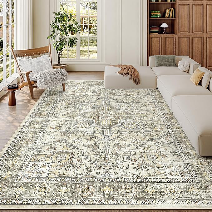 6x9 Area Rugs for Living Room, Large Washable Rug, Dining Room, Low Pile by Zesthome