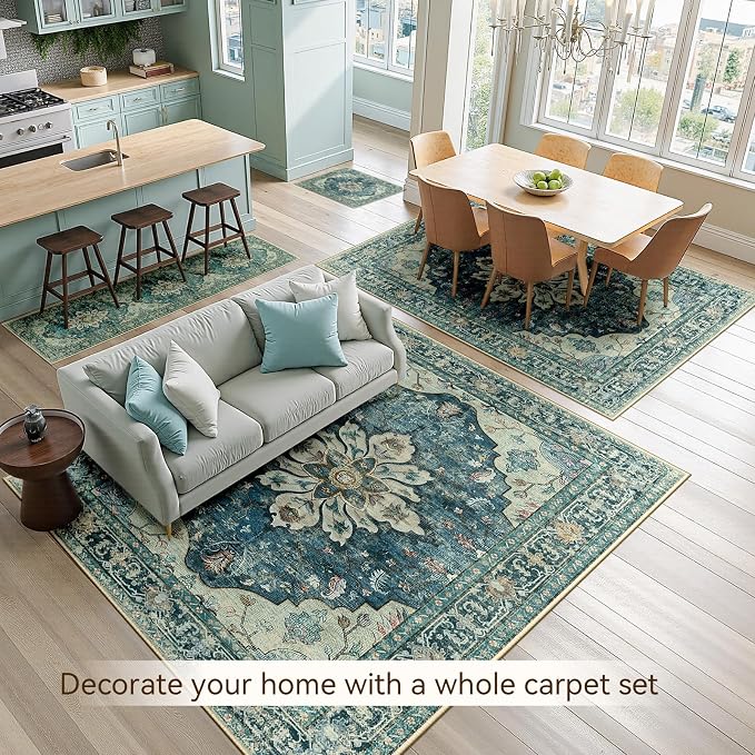 RELEANY Washable Area Rug, Water Repellent, Pet Friendly, Vintage Floral Boho - Image 4