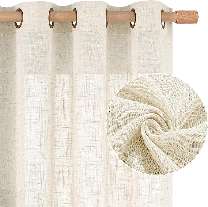 Sheer Linen Curtains for Living Room 95 inch Long 2 Panels, Light Filtering by LAMIT