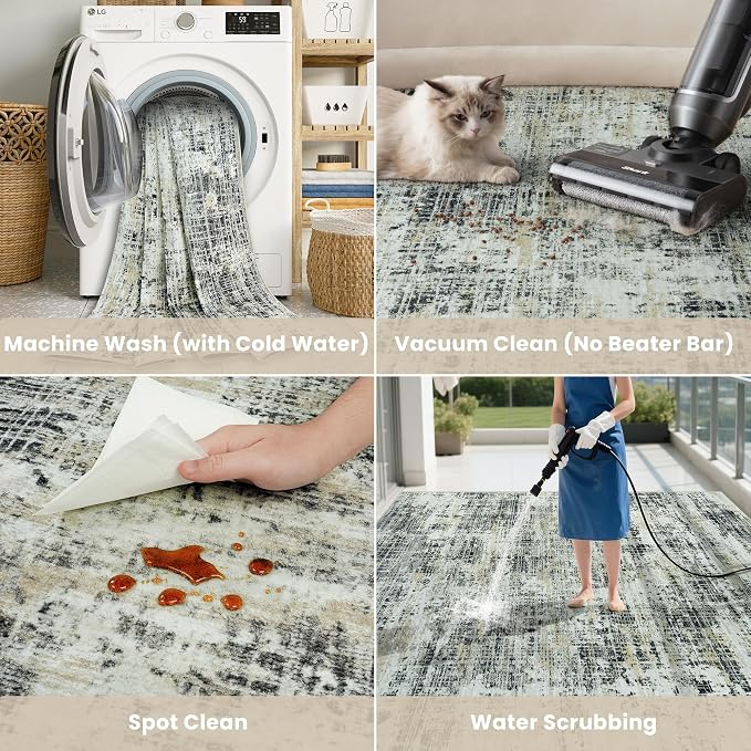 10x12 Washable Area Rug for Living Room Bedroom: Non-Slip Modern Black Gray | - Image 5