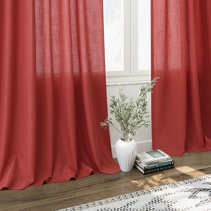 Christmas Red Linen 120 Inch Curtains - Image 5