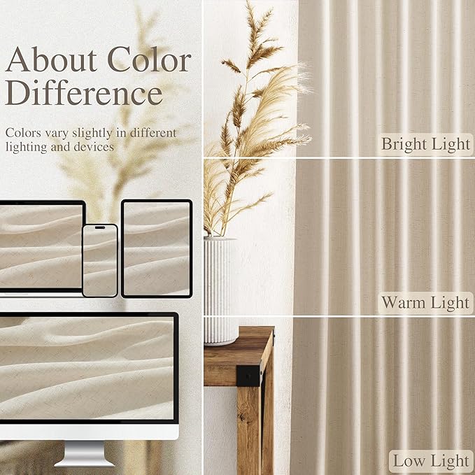 Living Room Curtains 63 Inch Length Linen Birch Beige Luxury Light Filtering - Image 3
