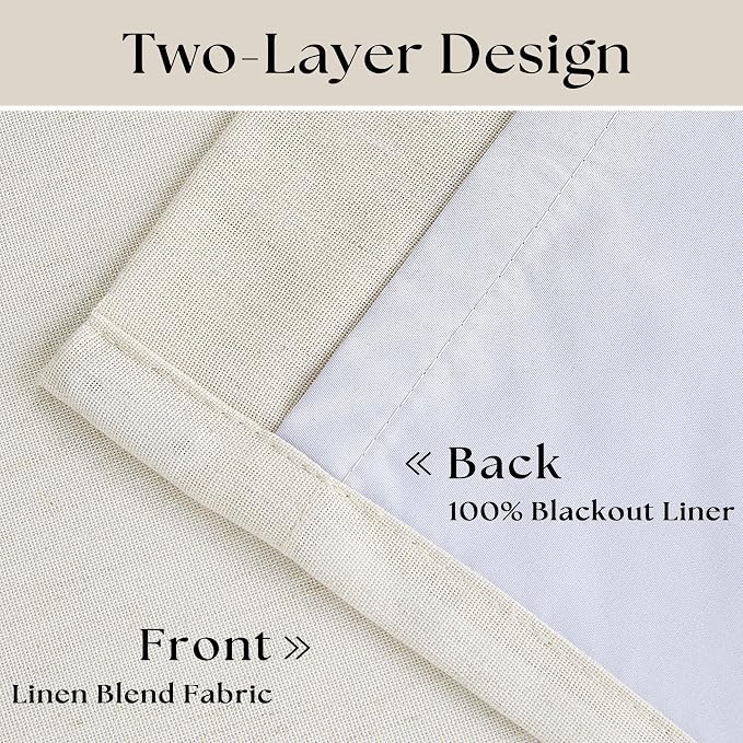 Blackout Linen Curtains 126 Inches Long Pinch Pleated 2 Panels Natural | - Image 4