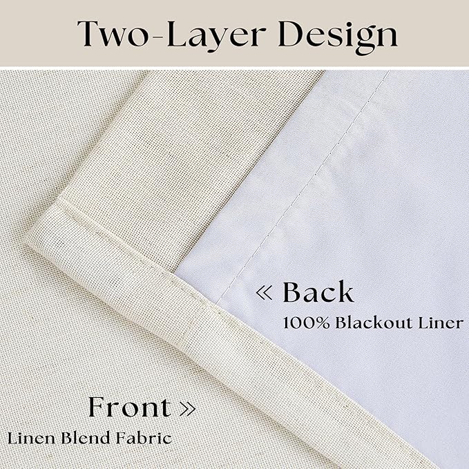 Natural Pinch Pleat 100% Blackout Linen 108 Inch Long Curtains 60 Inch Wide | 2 - Image 3