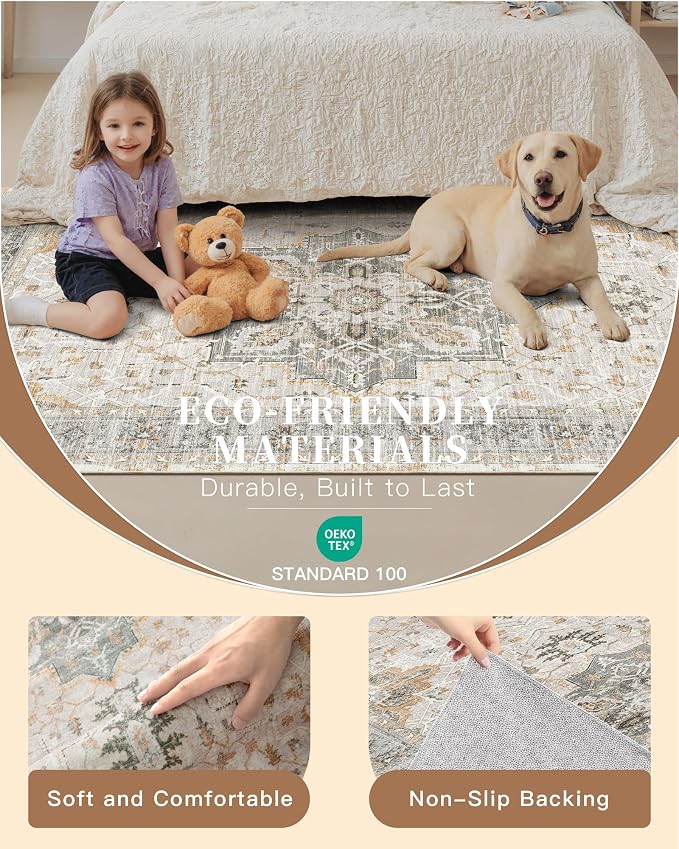 Madane Washable Area Rug 2x3 Small Entryway Rugs Non-Slip Light Taupe Brown | - Image 5