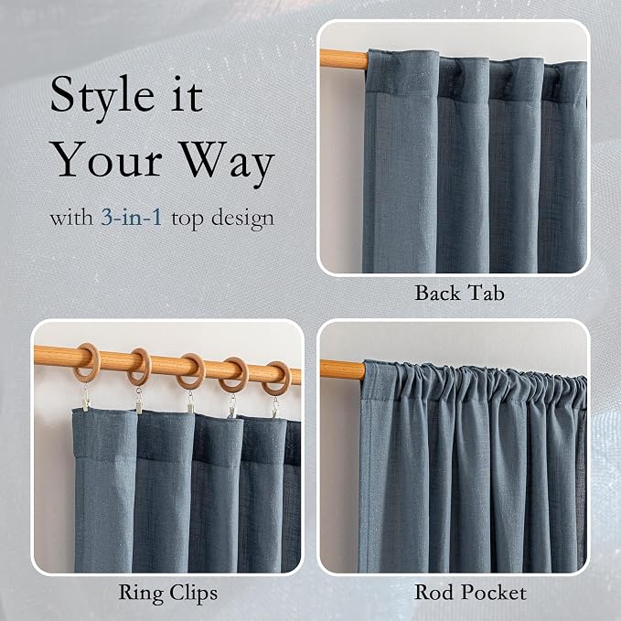 MYSKY HOME 96 Inches Semi Sheer Sliding Door Curtains Farmhouse Light Filtering - Image 3