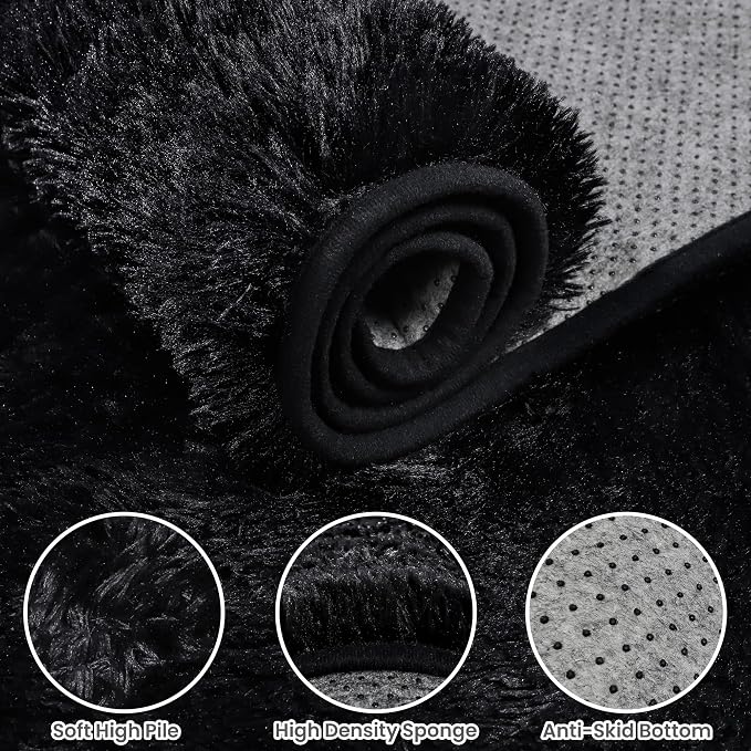 4x6 Fluffy Shag Area Rugs for Living Room Bedroom: Soft Plush Carpet Black | - Image 6