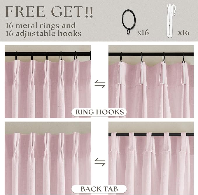 Light Pink Linen Pinch Pleat Curtains 90 Inch Length 2 Panels Set 40x90 | - Image 5