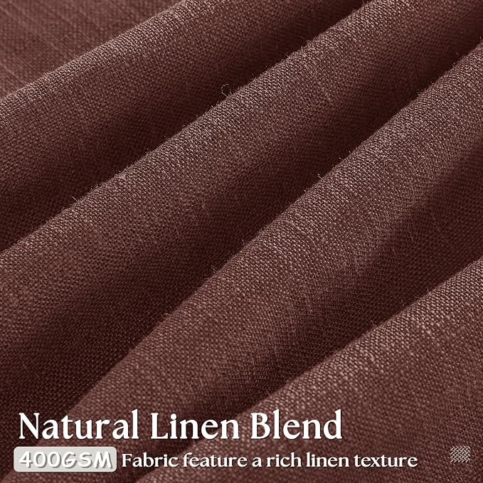 Chestnut Brown 84 Inch Pinch Semi Sheer Pleated Linen Curtains 2 Panel Set | - Image 3