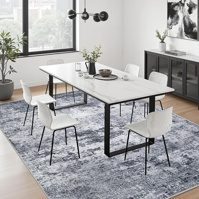 10x14 Area Rug Living Room: Modern Washable Indoor Soft Carpet Grey | - Image 4