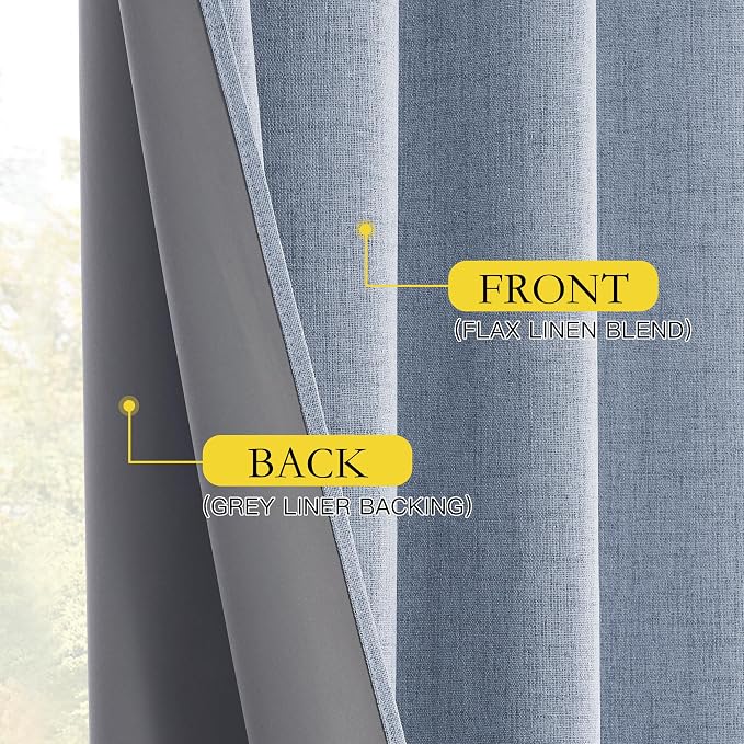 NICETOWN Stone Blue Vintage Linen 100% Blackout Curtains - Image 8