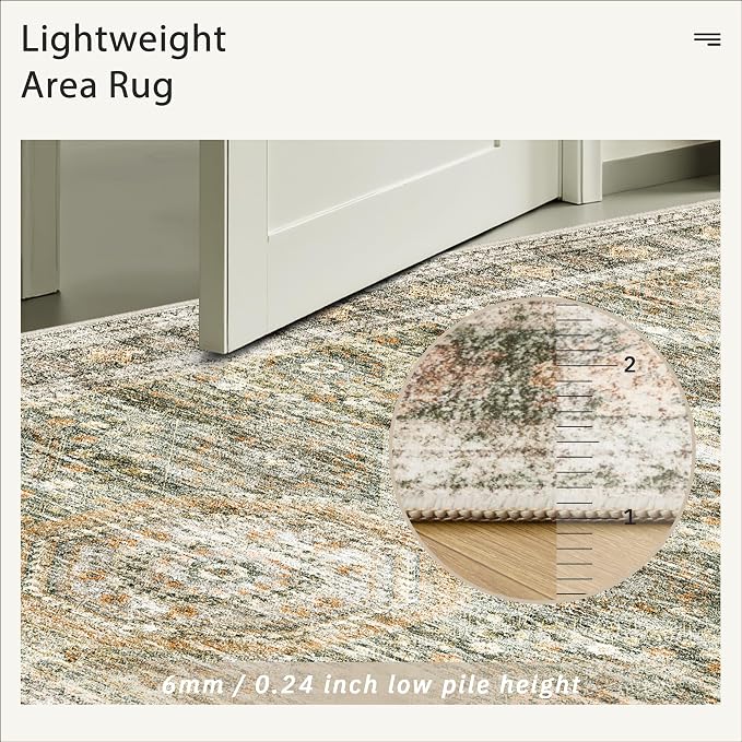Soalmost Washable Area Rug 8x10 Large Soft Living Room Rugs Green/Orange | - Image 7