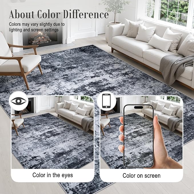 10x14 Area Rug Living Room: Modern Washable Indoor Carpet Black | - Image 6