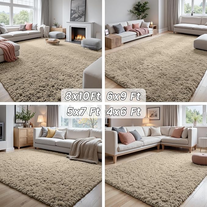 5x8 Fluffy Shag Area Rugs for Living Room Bedroom: Soft Carpet Gray Camel | - Image 7