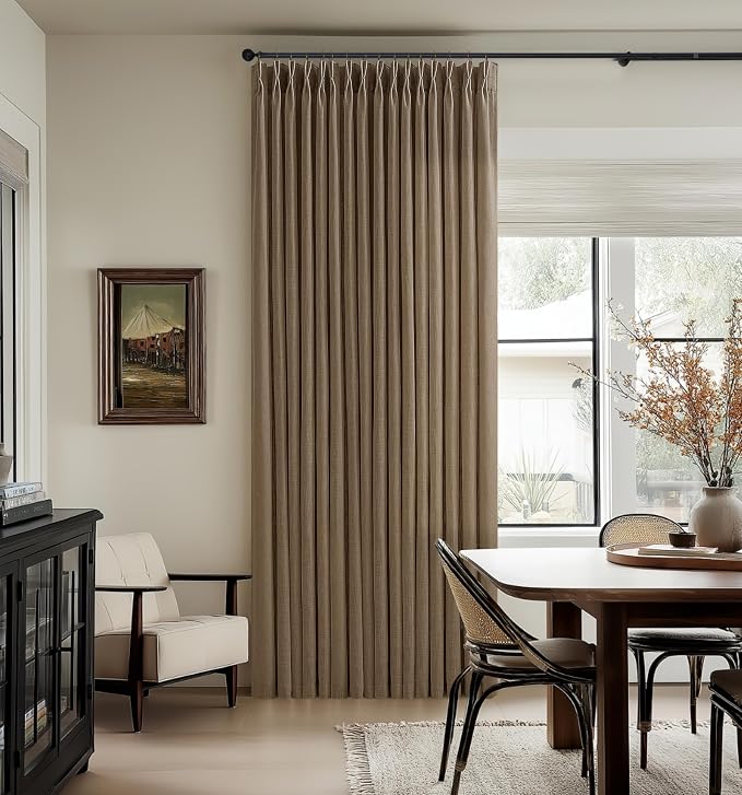 Brown Pinch Pleated Semi Sheer Thick Linen Curtains 105 Inch Long | Light - Image 9