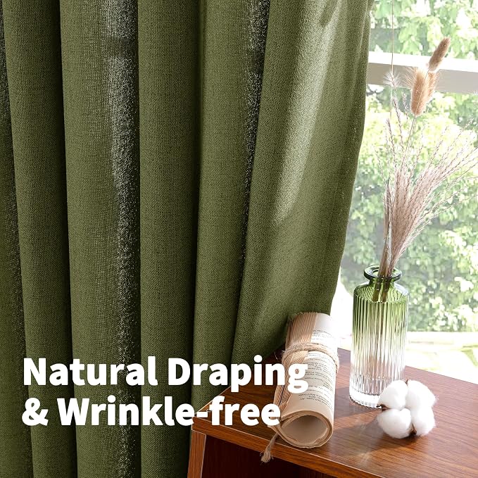 YoungsTex Olive Green Linen Curtains 40 Inch Length - Image 6