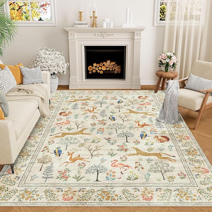 DUKINO 8x10 Area Rugs, Washable Soft Animal Bedroom Rug Non Slip, Low Pile by DUKINO