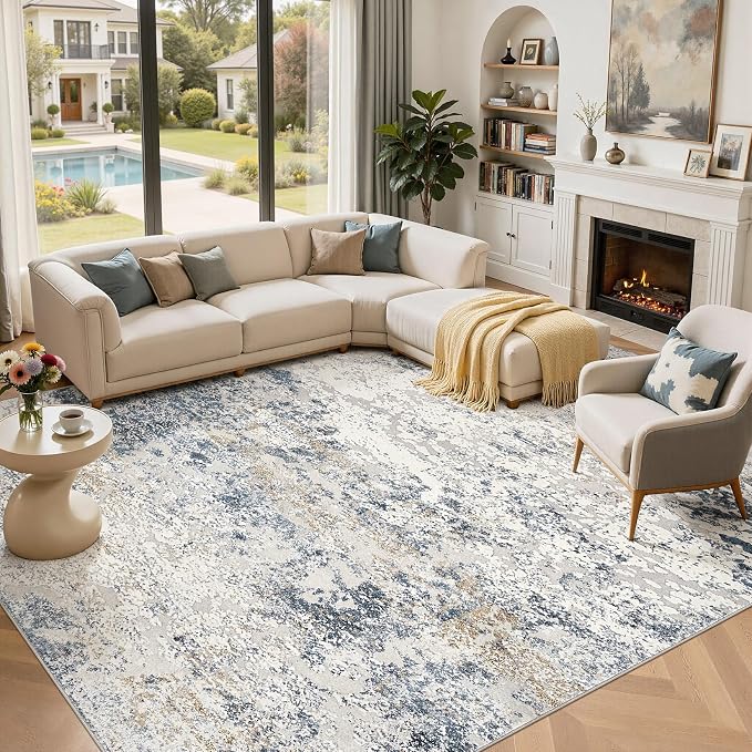 DMOYEST Area Rug Living Room Rugs 11x14 Extra Large Beige Blue Carpet | by DMOYEST
