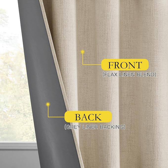 NICETOWN Cream 100% Blackout Linen Curtains 84 inch Long Burg - Image 6