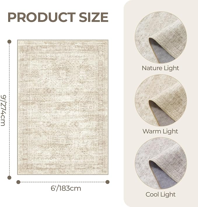 6x9 Area Rugs for Living Room, Large Washable Rug, Dining Room, Low Pile - Image 2