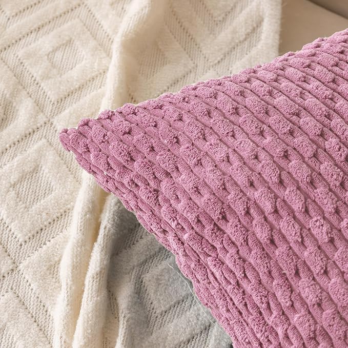 Set of 4 Pink Decorative Throw Pillow Covers 22x22 Inch Corduroy Pillow Covers - Image 6