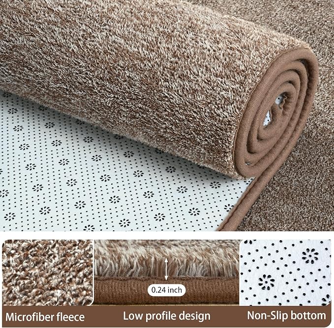 6x9 Area Rugs for Living Room Non Slip Dorm Bedroom Rug, Matte Brown | Modern - Image 5