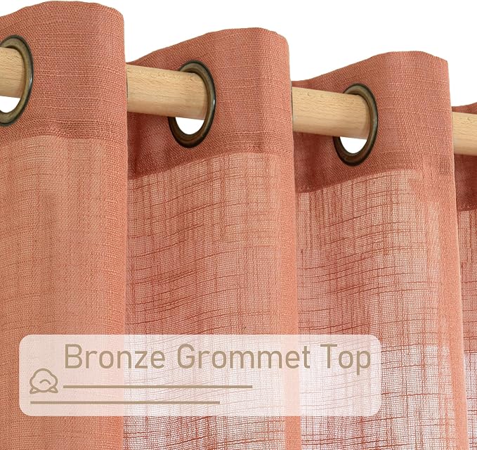 Terracotta Linen Semi Sheer Curtains 45 Inch Length, Light Filtering Neutral - Image 4