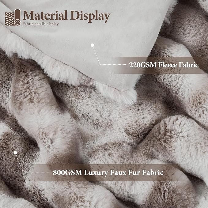 Luxury 1000GSM Faux Rabbit Fur Throw Blanket, Super Heavy Warm Cozy Grey - Image 2