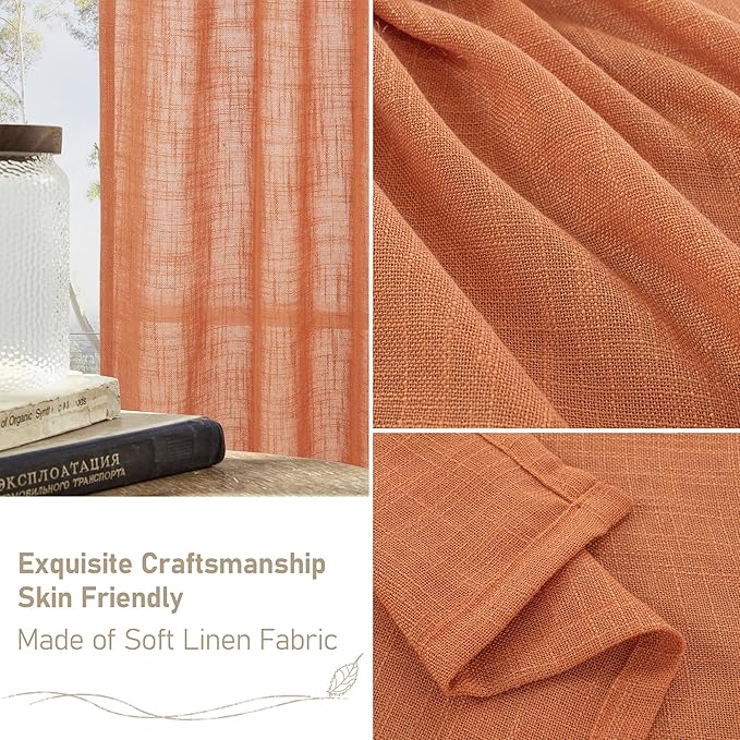 102 Inches Long Linen Curtains for Living Room Bedroom 2 Panels | Semi Sheer - Image 6
