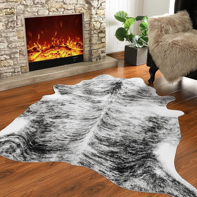Western Faux Cowhide Rug, Animal Cow Hide Rug, 7 x 6.2 Ft Black | Premium - Image 3