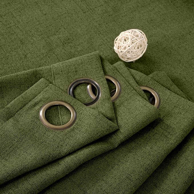 Olive Linen Semi Sheer Curtains 48 Inch Length 2 Panels Light Filtering | Dark - Image 9