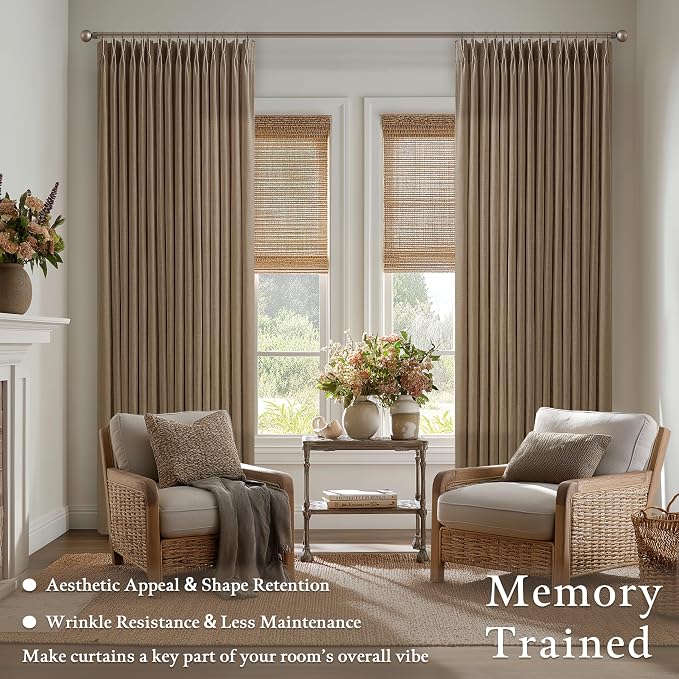 Dutch Cocoa Pinch Pleated Linen Semi Sheer Curtains 102 Inch Long 50x102 | - Image 2