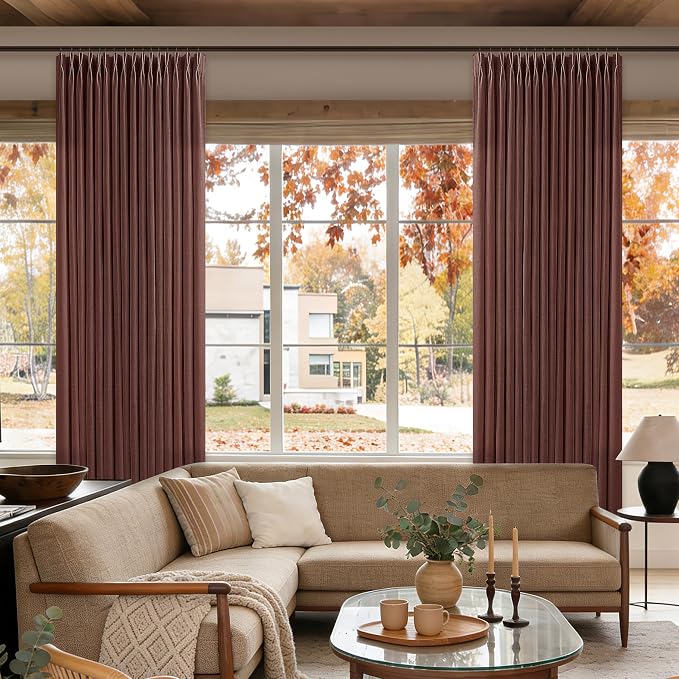 86 Inch Vintage Linen Rust Brown Pleated Semi Sheer Curtains 50 Inch Wide | - Image 8