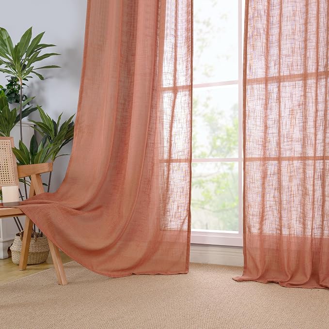 Semi Sheer Linen Curtains for Living Room 2 Panels, 52 x 102 Inch | Light - Image 9