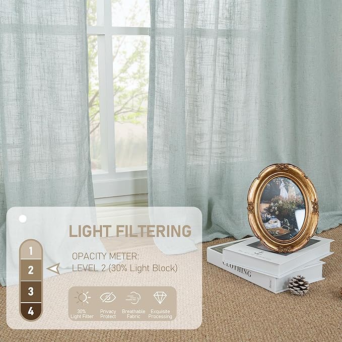 Short Linen Window Curtains 30 Inches Long 2 Panels 34 x 30 Inch | Greyish Blue - Image 4