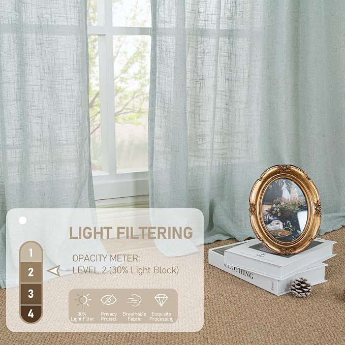 Semi Sheer Linen Curtains 36 Inch Length 2 Panels - Image 4