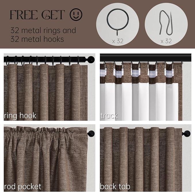 Topfinel 100% Blackout Curtains 102 Inch Long Linen Thermal Insulated Window - Image 4