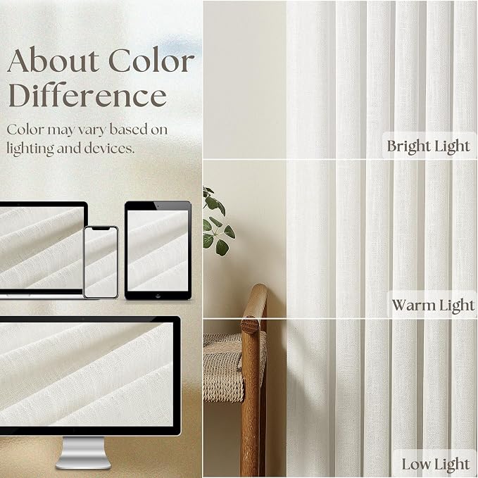Thick Linen Semi Sheer Curtains 90 Inches Long Beige Off White | 400GSM Linen - Image 4