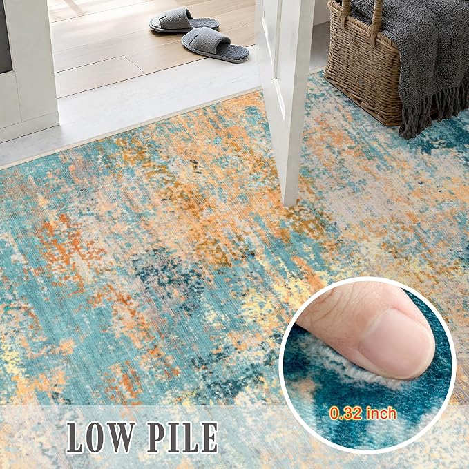 9x12 Area Rug Living Room: Modern Washable Soft Carpet Rosy Haze | - Image 7