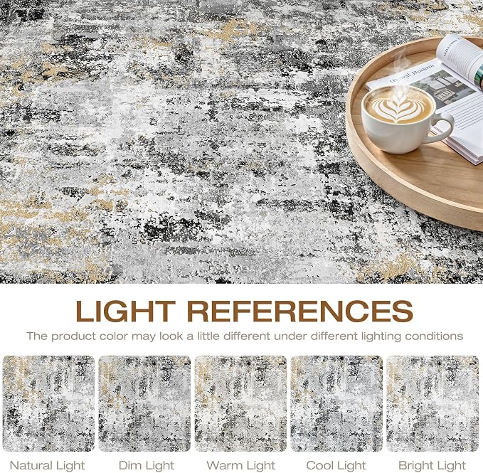 LOONGRUG 6x8 Area Rug Washable Neutral Modern Living Room Rugs Black Gold | - Image 8
