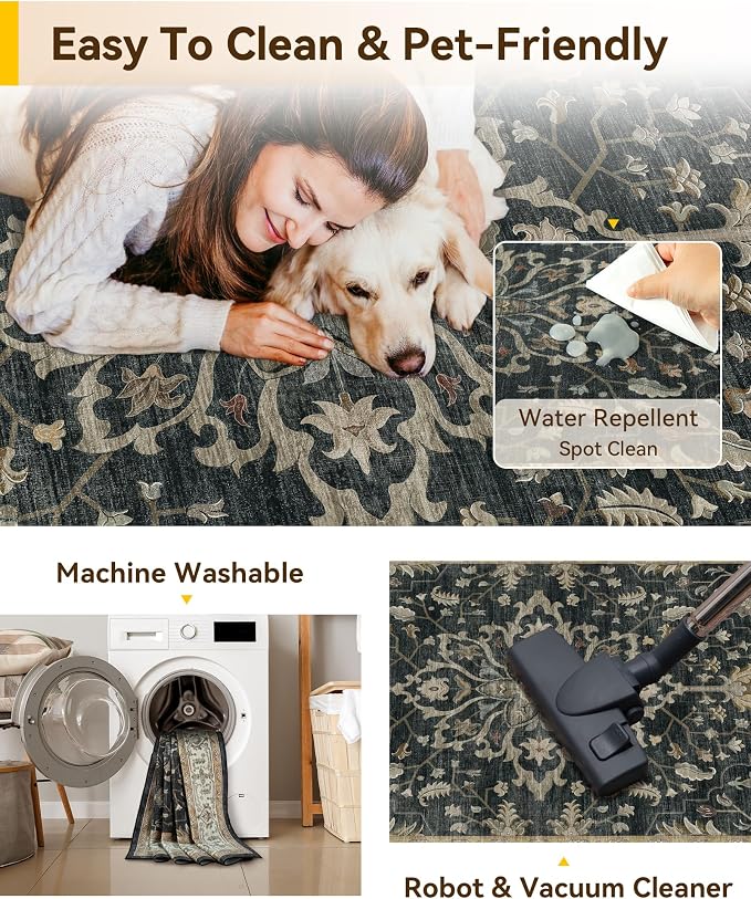 RELEANY Washable Area Rug, Square 7'x7', Water Repellent, Pet Friendly - Image 3
