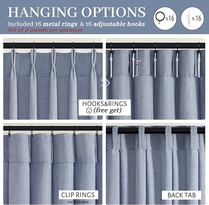 Sheer Linen Pinch Pleated Light Filtering Greyish Blue 90 Inch Curtains - Image 6